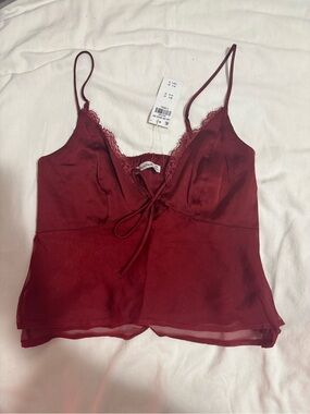Abercrombie & Fitch Burgundy Lace-Trim Satin Cami